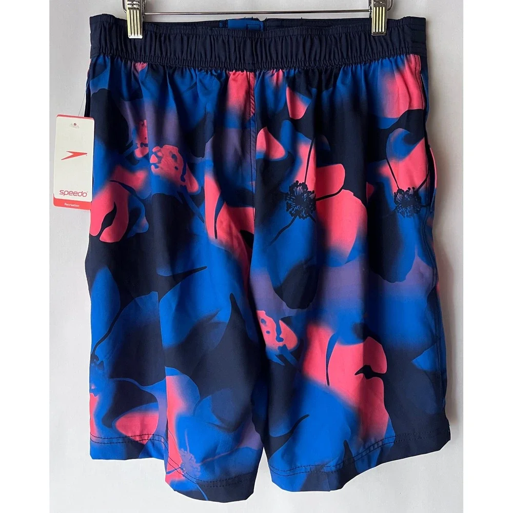 Speedo‎ Men's Blue Pink Swim Trunks Shorts Board Shorts Size Medium